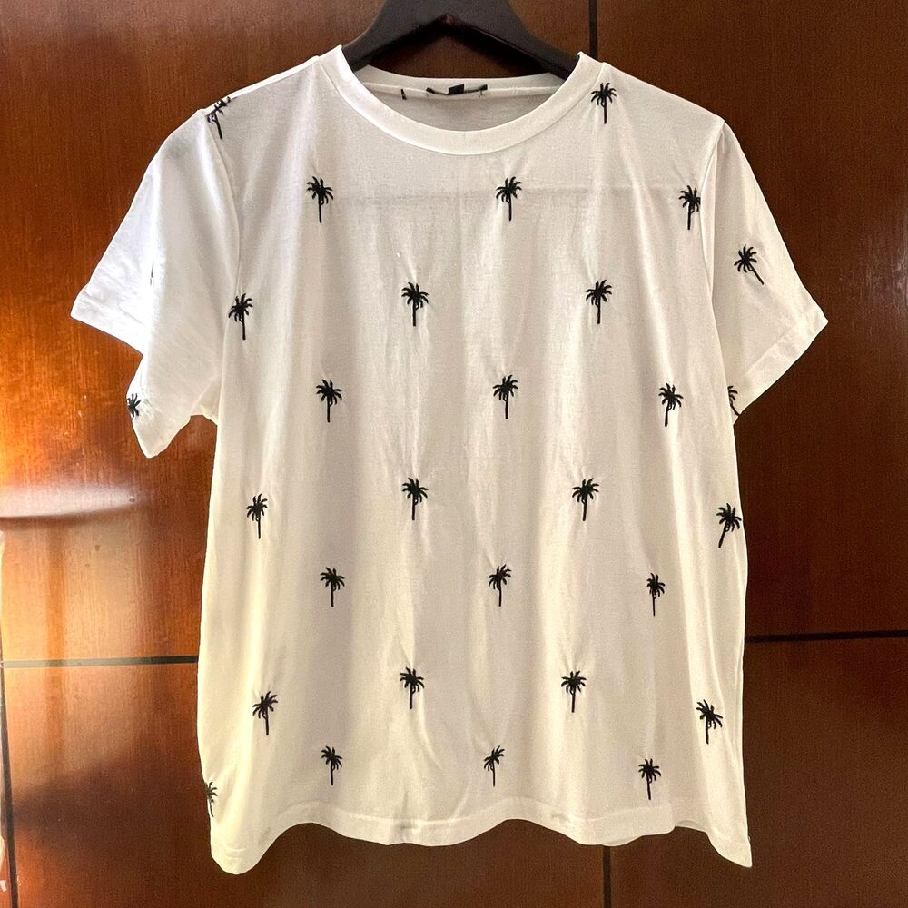 KnappStudio Women's White Summer Vacation Tree Tee embroidery Tshirt Size L - Picture 2 of 8
